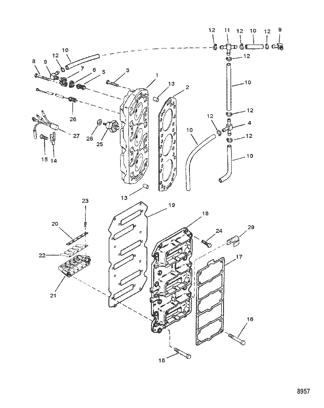Блок с пластинчатыми клапанами и головка цилиндра