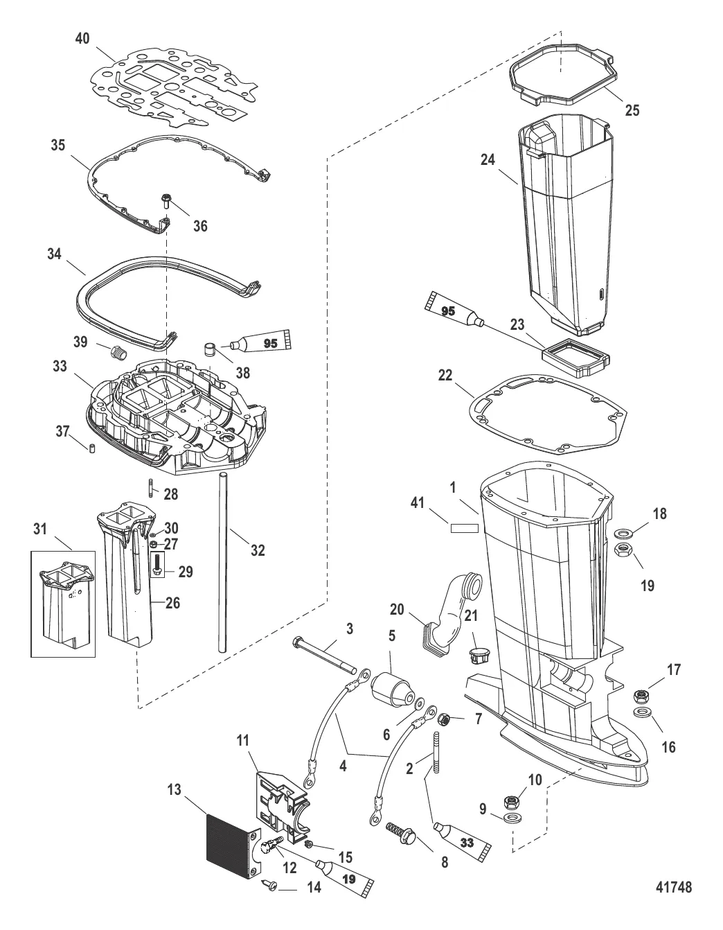 Корпус ведущего вала и выхлопная труба
