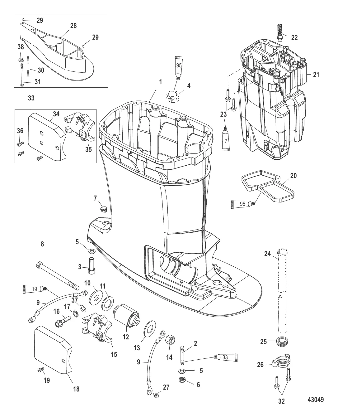 Корпус ведущего вала и выхлопная труба
