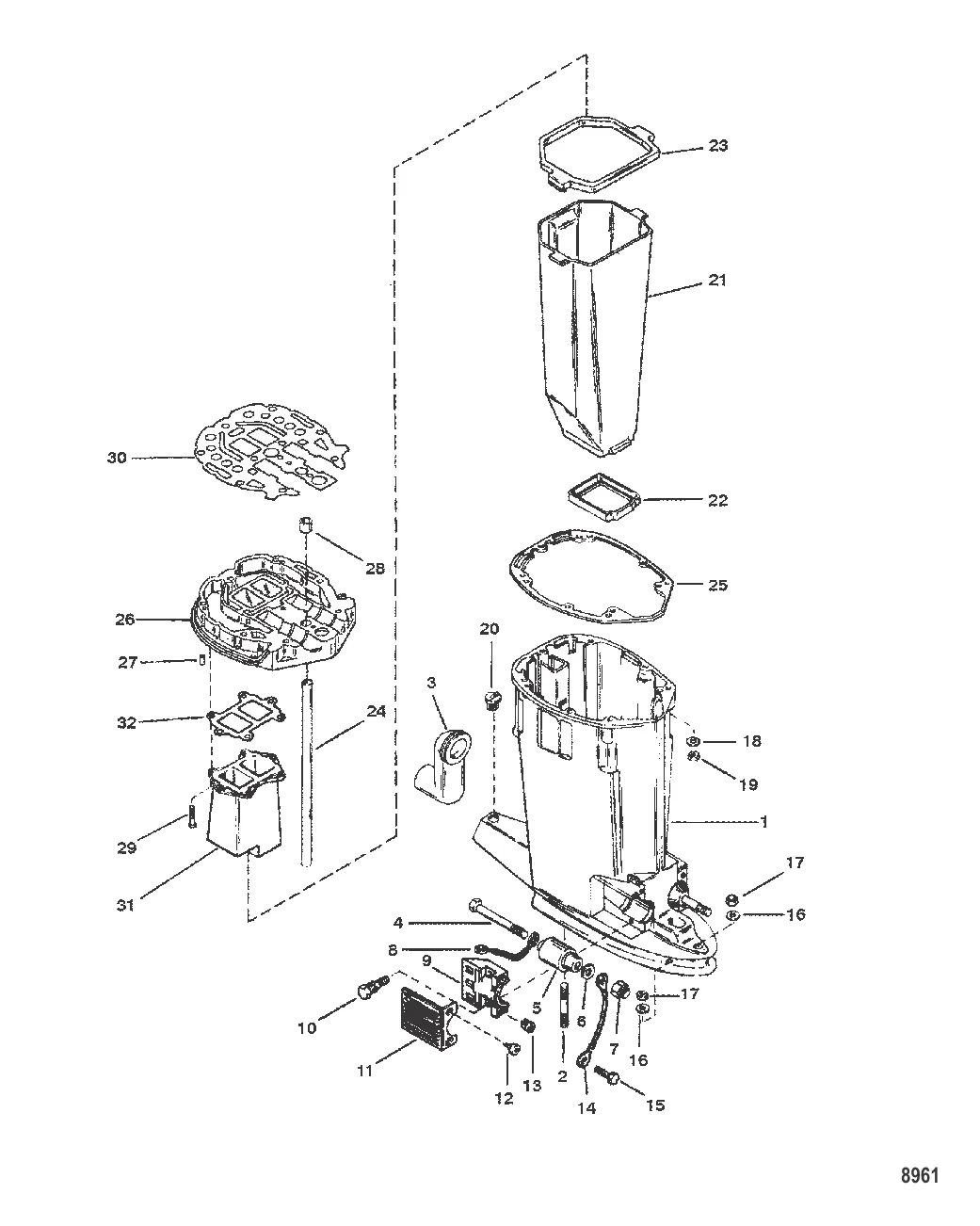 Корпус ведущего вала и выхлопная труба