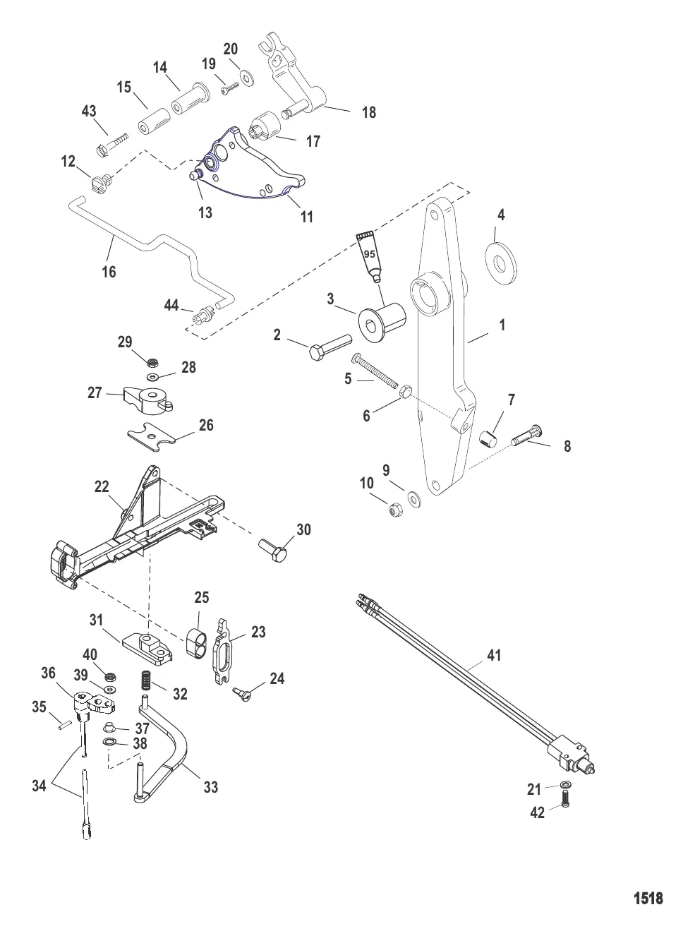 Рычаг газа и шток механизма переключения передач (С/н 0T818234 и ниже)