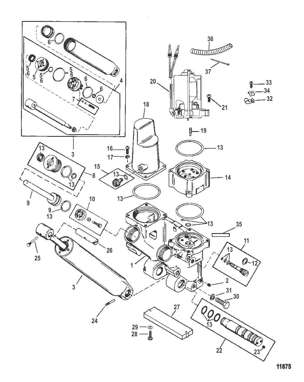 Компоненты усилителя дифферента (Съемный корпус насоса)