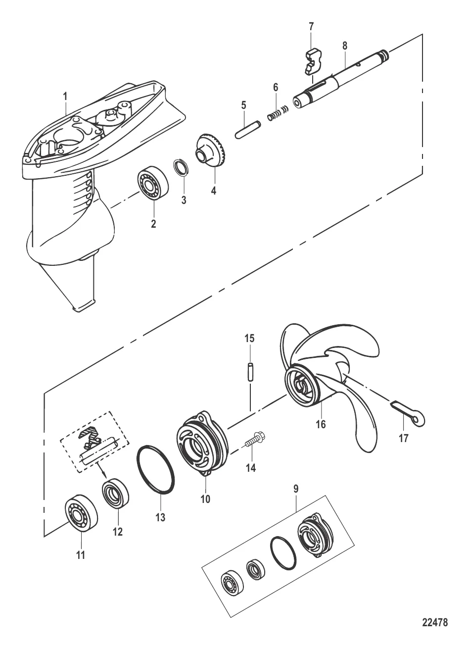 Картер редуктора в сборе Вал гребного винта