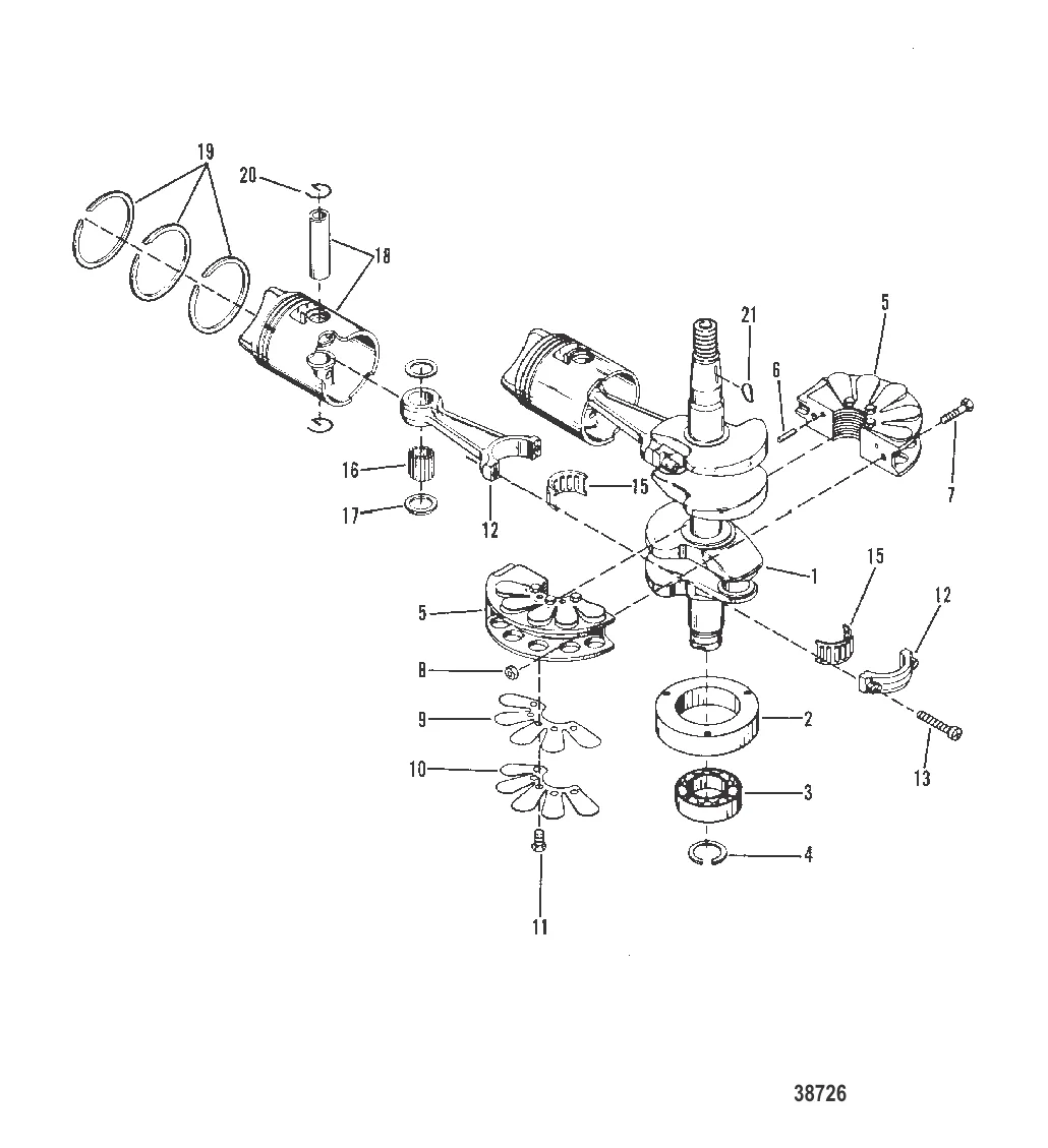 CRANKSHAFT, PISTONS AND CONNECTING RODS