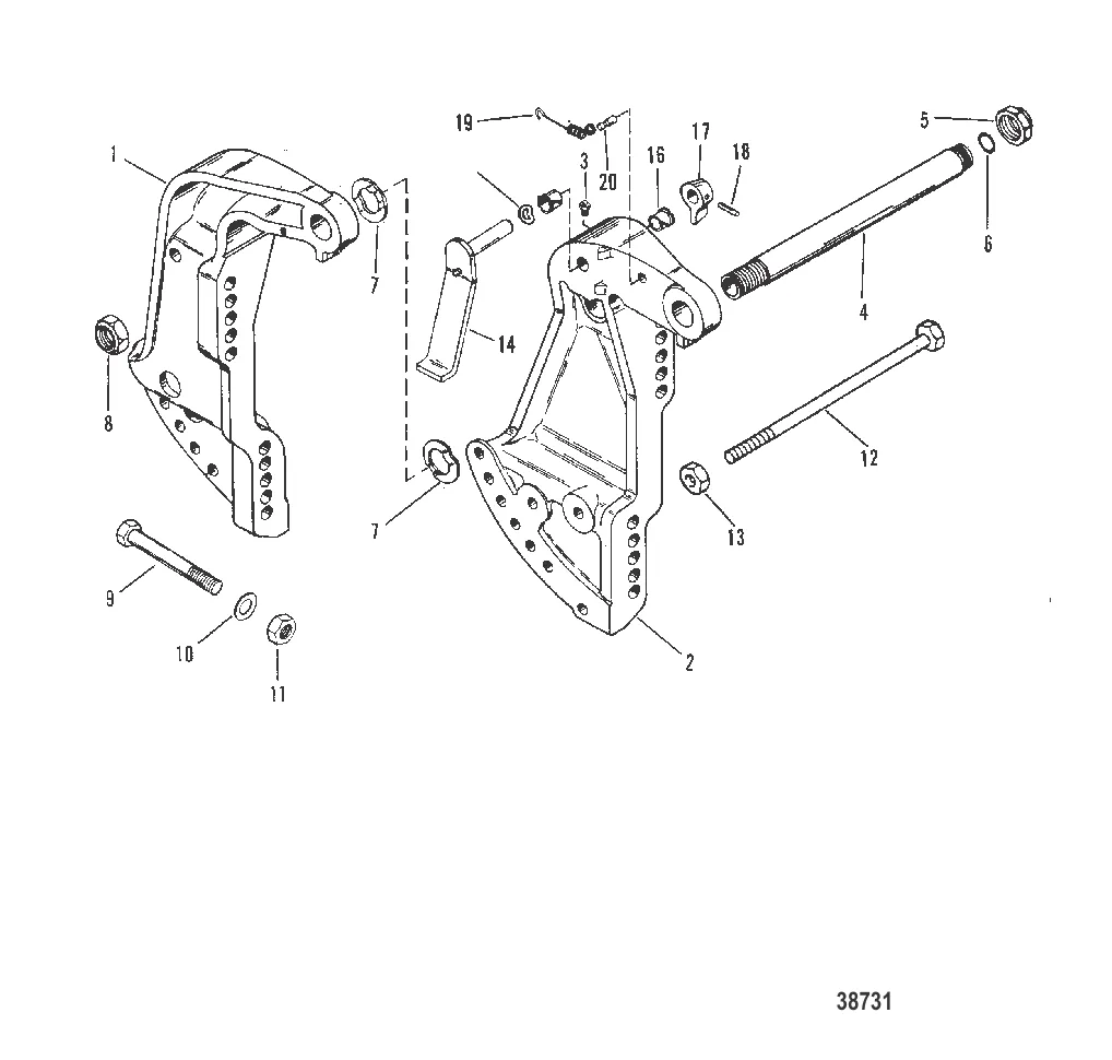 TRANSOM BRACKET (POWER TRIM)(0C159199 AND BELOW)