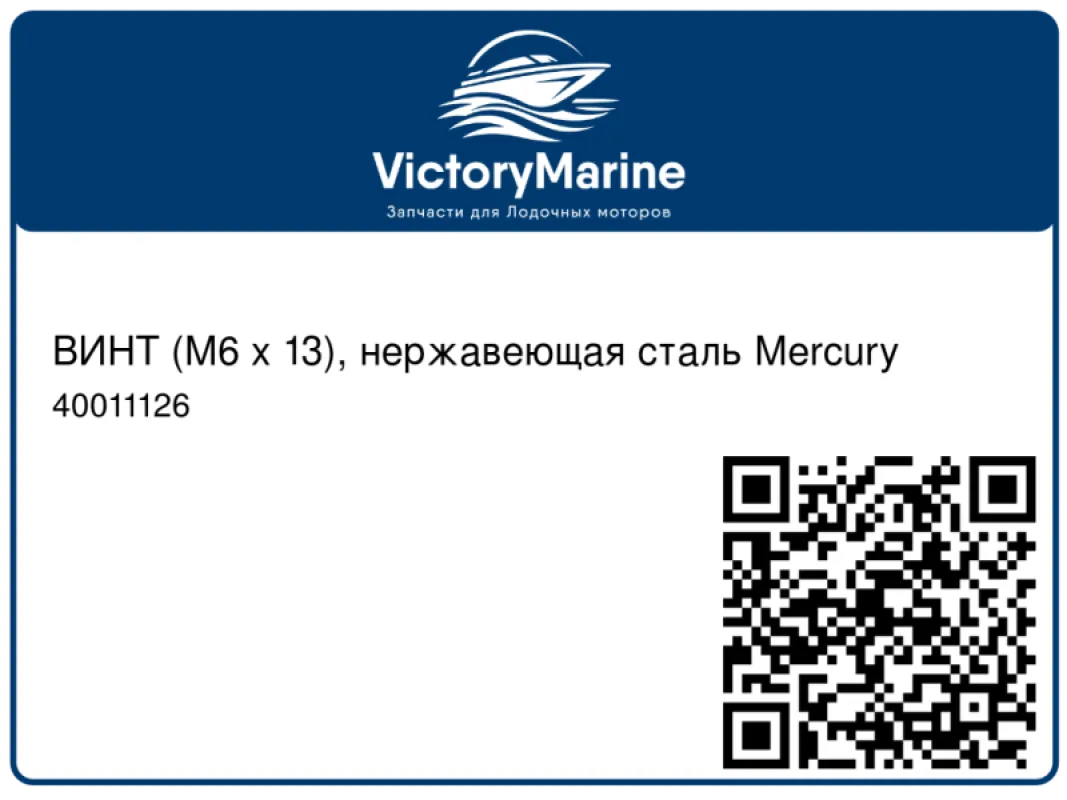 ВИНТ (M6 x 13), нержавеющая сталь Mercury