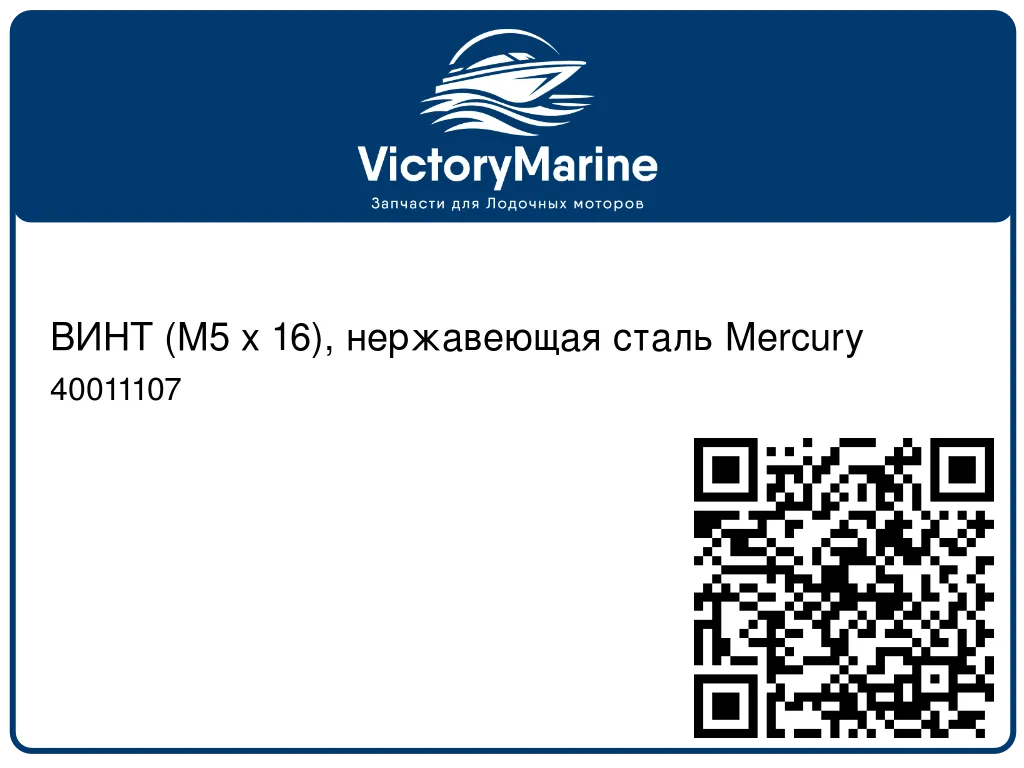 ВИНТ (M5 x 16), нержавеющая сталь Mercury 40011107