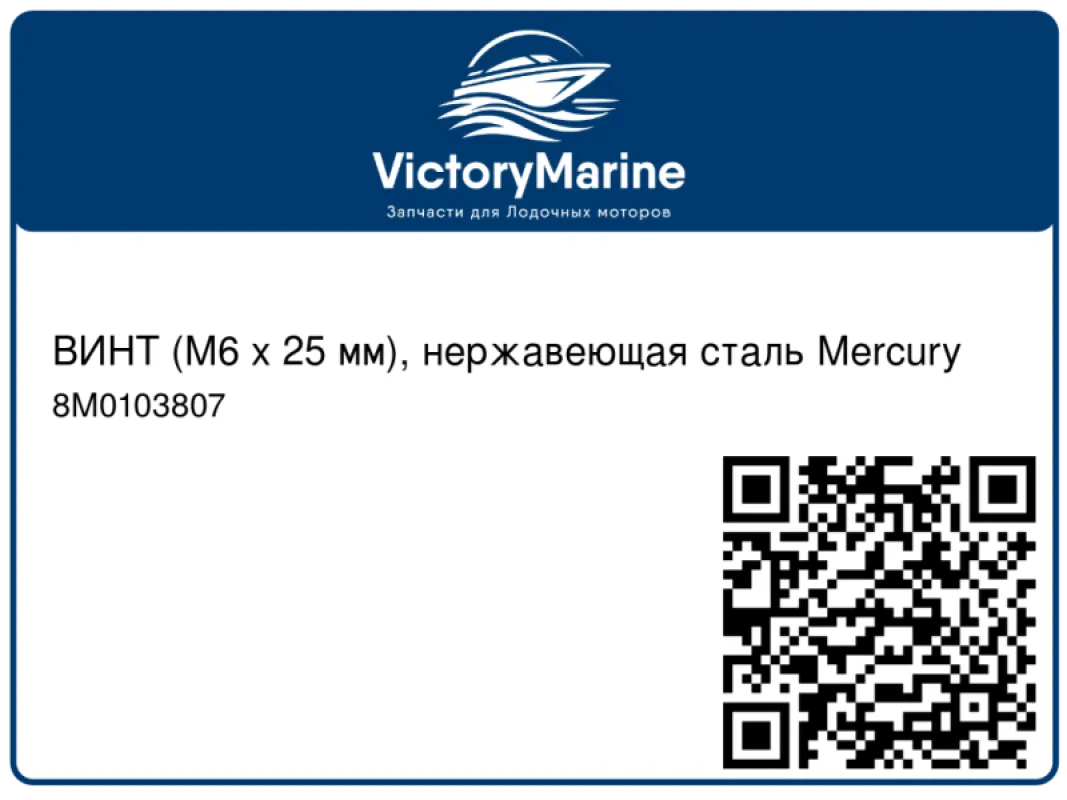 ВИНТ (M6 x 25 мм), нержавеющая сталь Mercury