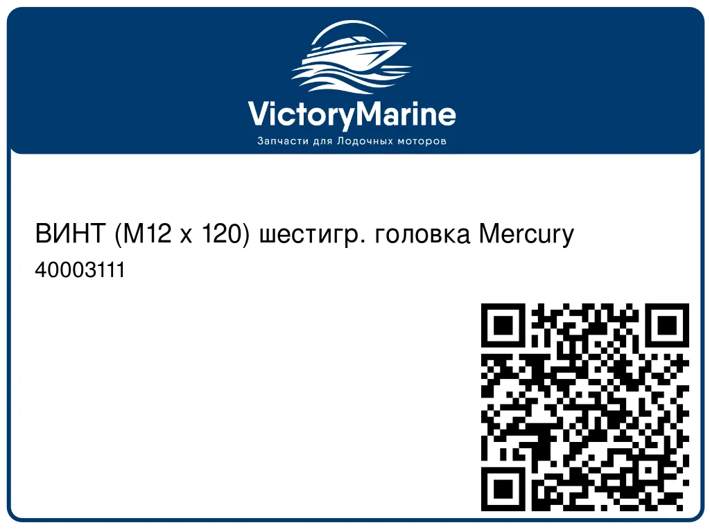 ВИНТ (M12 x 120) шестигр. головка Mercury 40003111