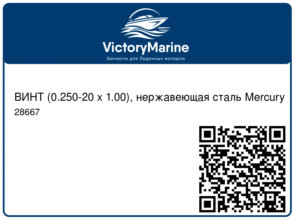 ВИНТ (0.250-20 x 1.00), нержавеющая сталь Mercury 28667