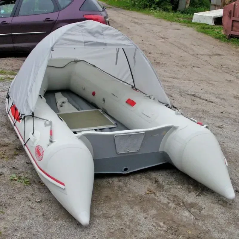 Тент 1Д на лодку 330-340 с носовым отверстием (Серый)