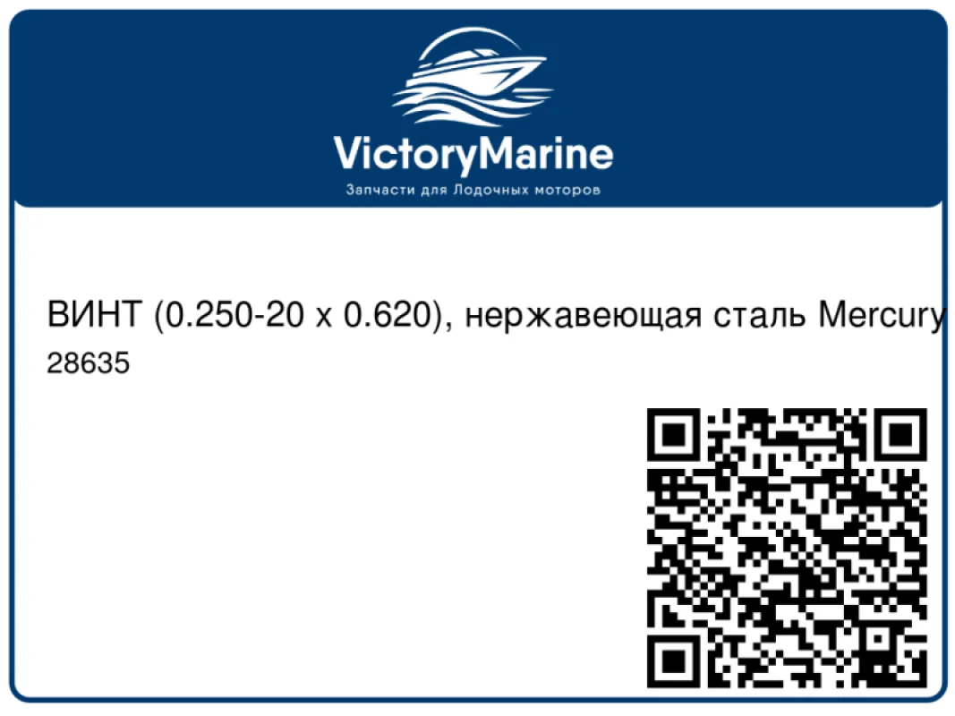 ВИНТ (0.250-20 x 0.620), нержавеющая сталь Mercury