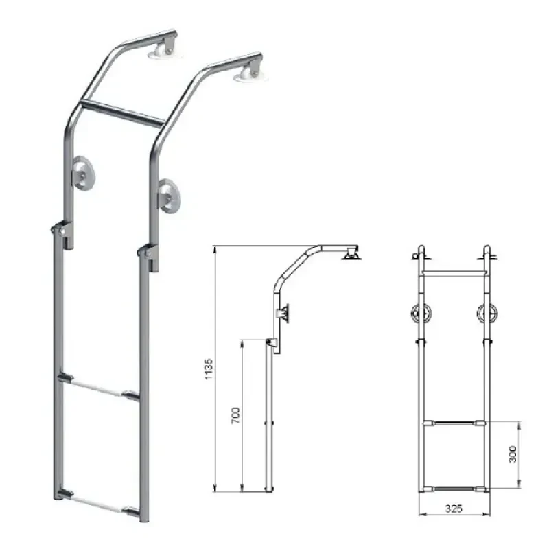 Трап складной 1135х325 мм с бортовым креплением для надувных лодок, нерж