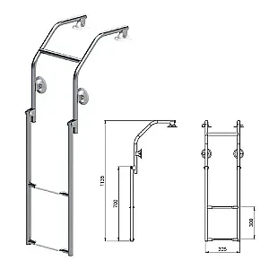 Трап складной 1135х325 мм с бортовым креплением для надувных лодок, нерж O040112T
