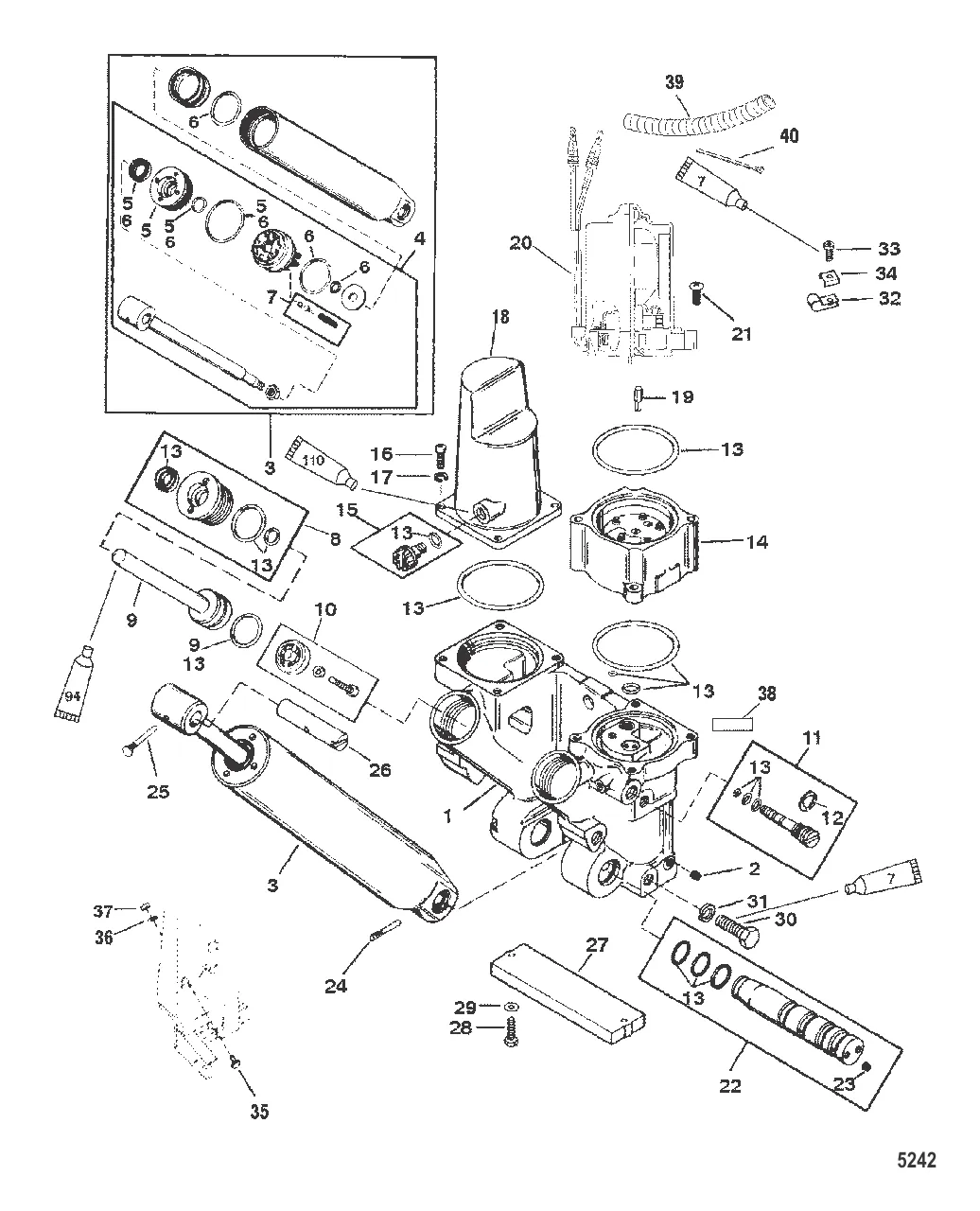 Компоненты усилителя дифферента (съемный корпус насоса)