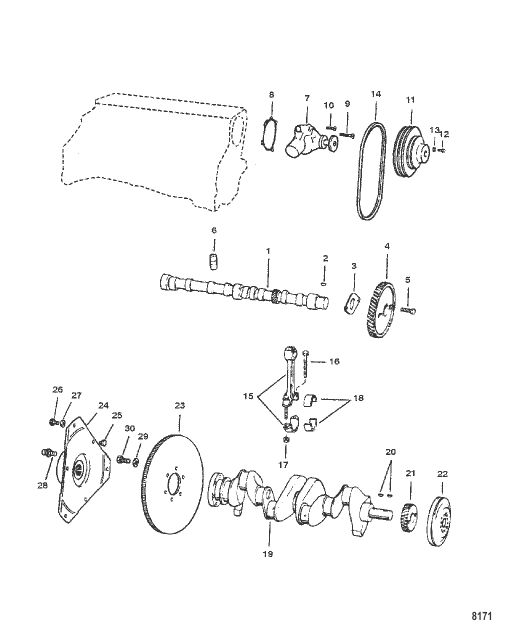 Коленчатый вал Распределительный вал и водяной насос