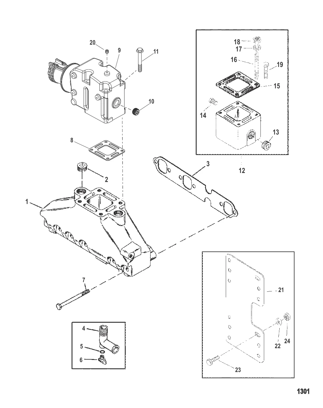 Выхлопной коллектор и выхлопной коленчатый патрубок (Две части)