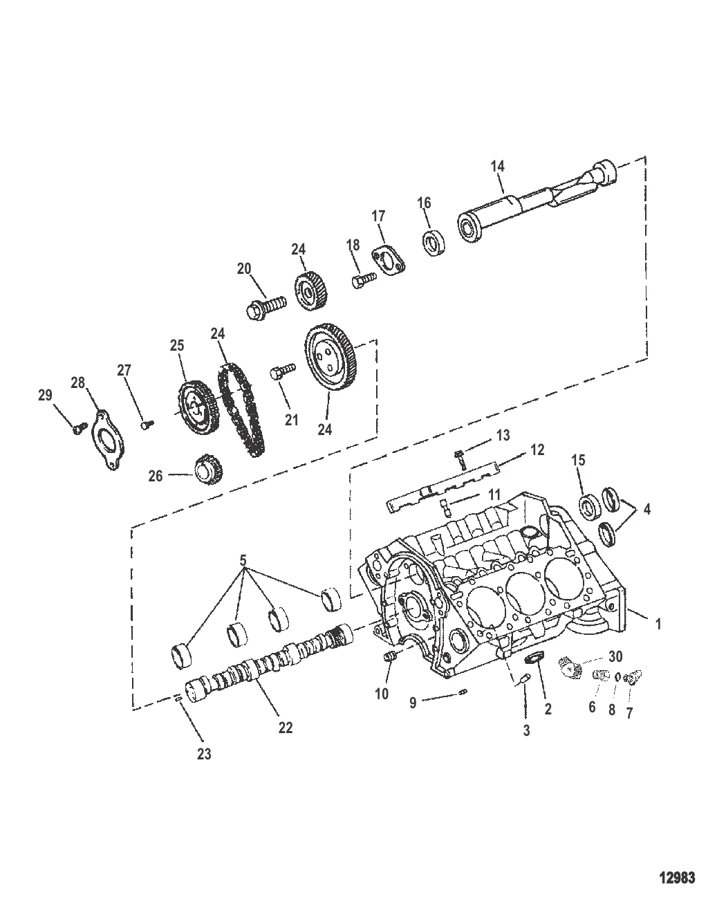 Блок цилиндров и распределительный вал