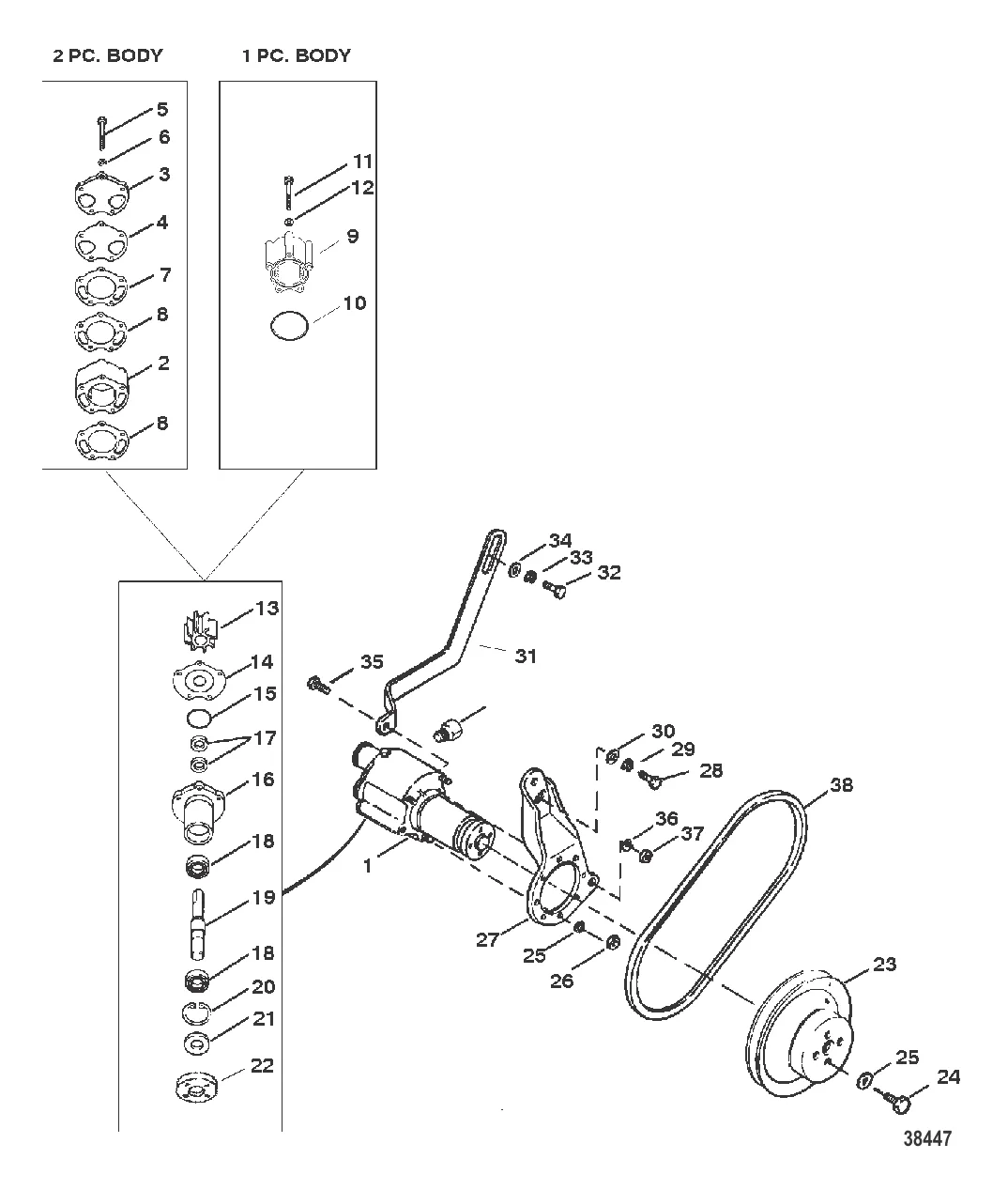 НАСОС ДЛЯ ЗАБОРТНОЙ ВОДЫ В СБОРЕ (ИСП. С ДВИГАТЕЛЯМИ BRAVO)