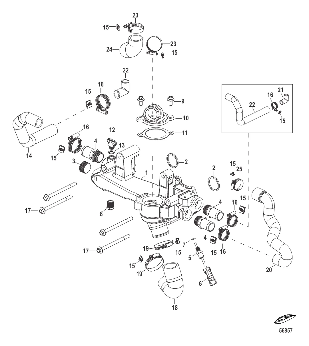 Охлаждение пресной водой Перепускная труба в сборе