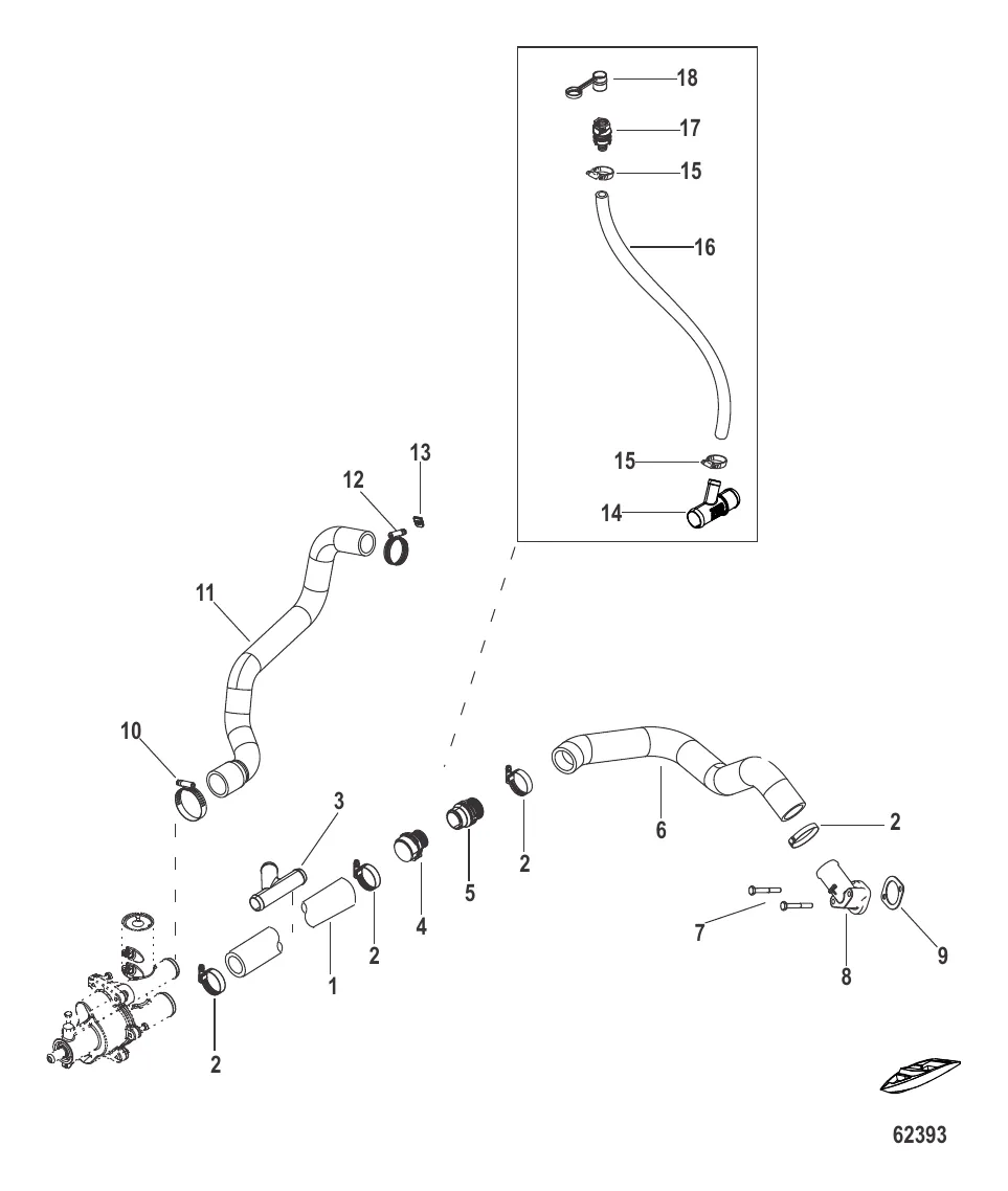 Охлаждение неочищенной водой (Bravo) шланги насоса забортной воды
