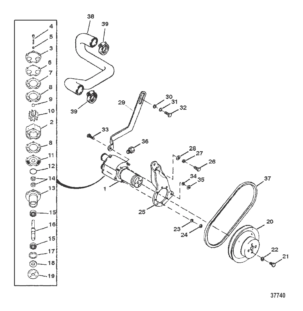 НАСОС ДЛЯ ЗАБОРТНОЙ ВОДЫ В СБОРЕ (МОДЕЛИ С ЗАКРЫТОЙ СИСТЕМОЙ ОХЛАЖДЕНИЯ/ПРОМЕЖУТОЧНЫМ ВАЛОМ)