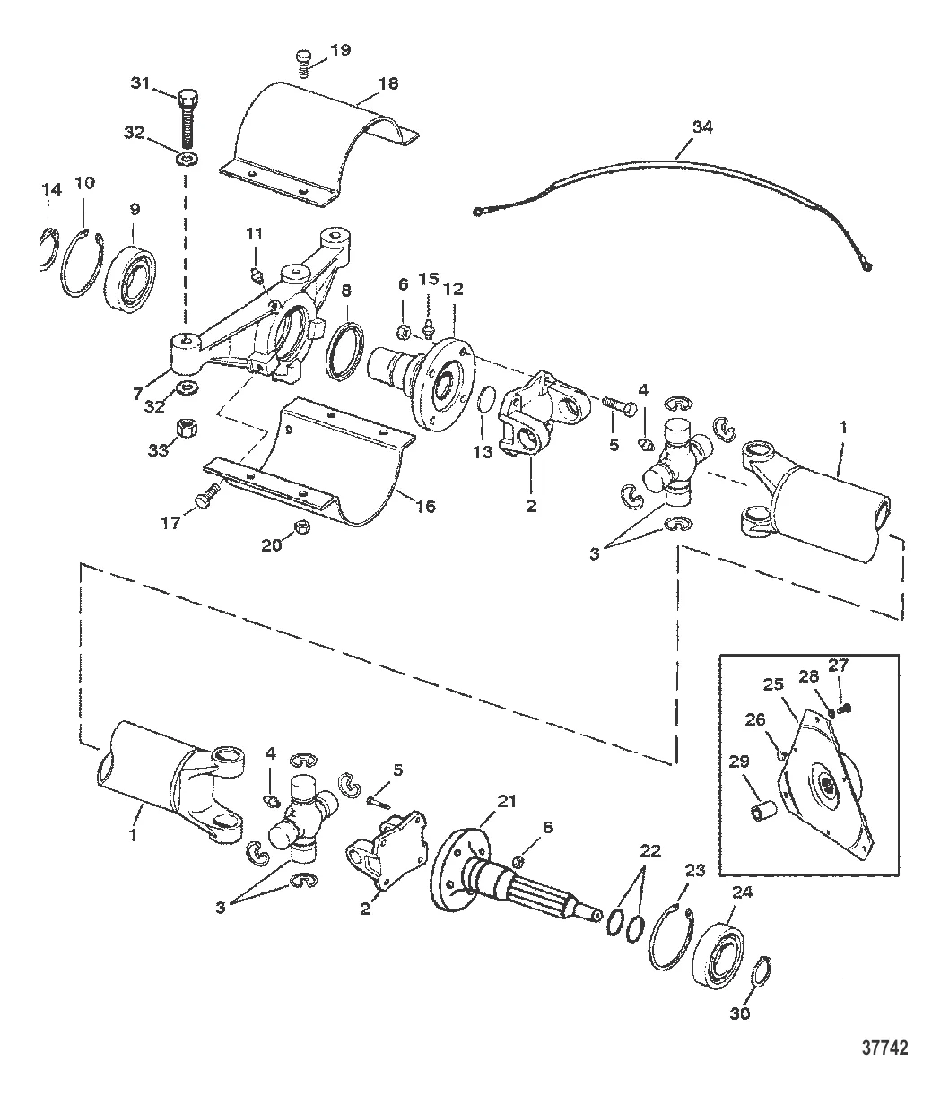 КОМПОНЕНТЫ УДЛИНИТЕЛЯ ВЕДУЩЕГО ВАЛА (МОДЕЛИ С ПРОМЕЖУТОЧНЫМ ВАЛОМ)