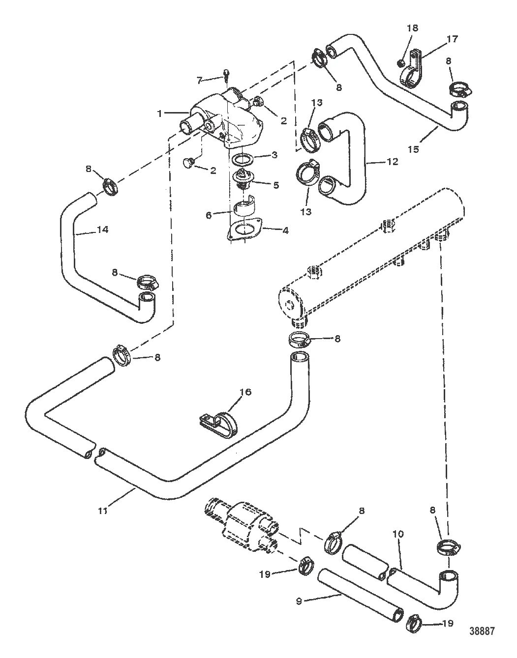 КОРПУС ТЕРМОСТАТА (СТАНДАРТНАЯ СИСТЕМА ОХЛАЖДЕНИЯ) С/Н: 0F305000 И ВЫШЕ