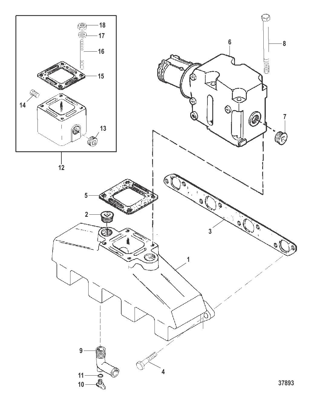 ВЫХЛОПНОЙ КОЛЛЕКТОР И ВЫХЛОПНОЙ КОЛЕНЧАТЫЙ ПАТРУБОК (7.4L BRAVO)
