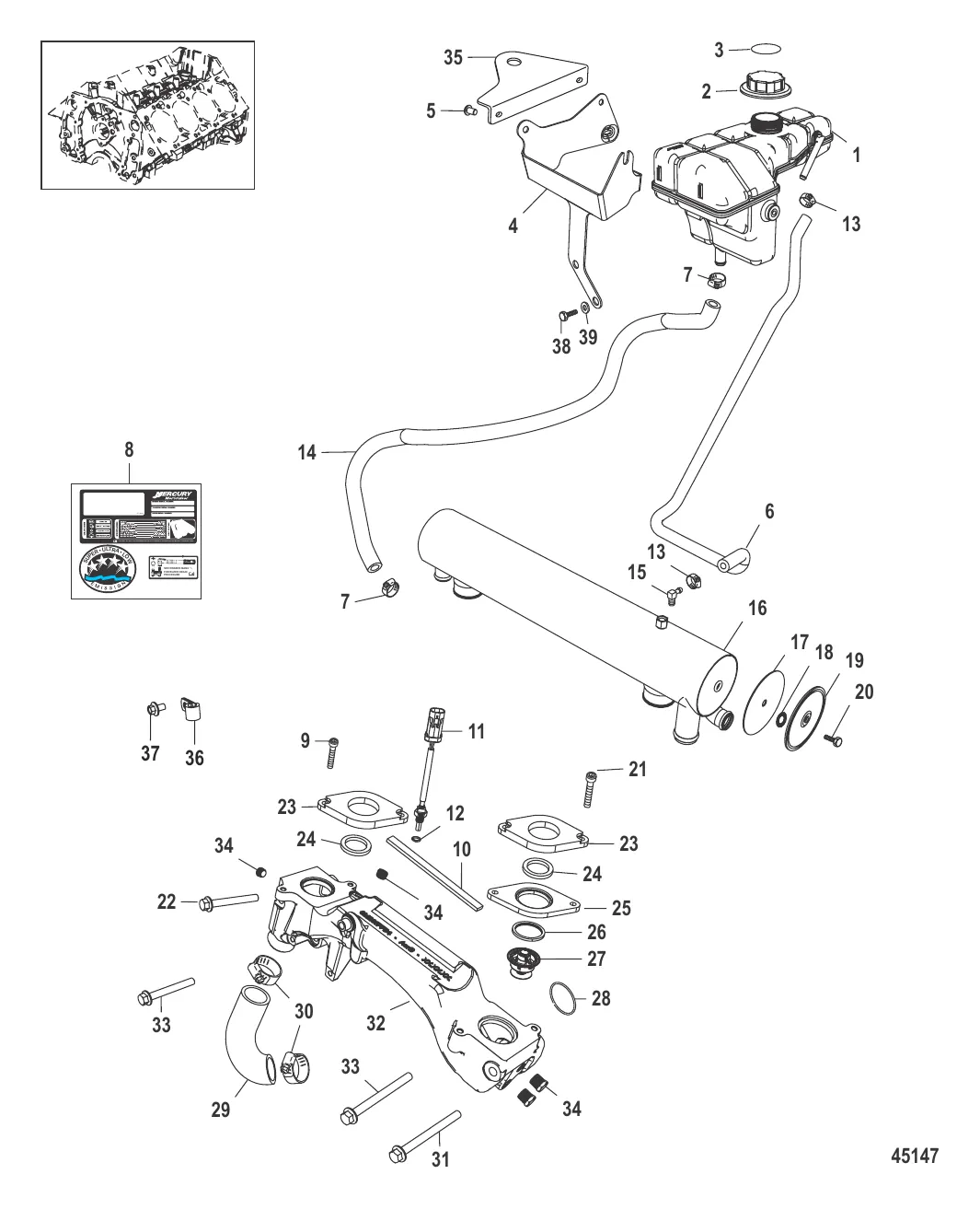 Система охлаждения Компоненты для пресной воды (2A041664 и ниже)
