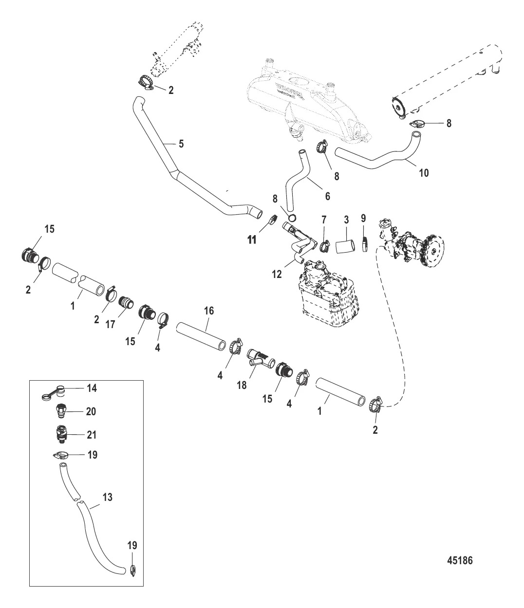 Система охлаждения Компоненты для неочищенной воды, правый борт