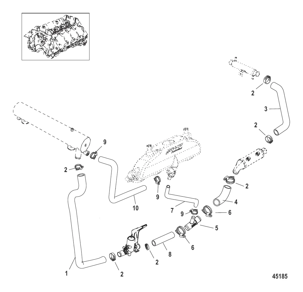 Система охлаждения Компоненты для неочищенной воды, левый борт