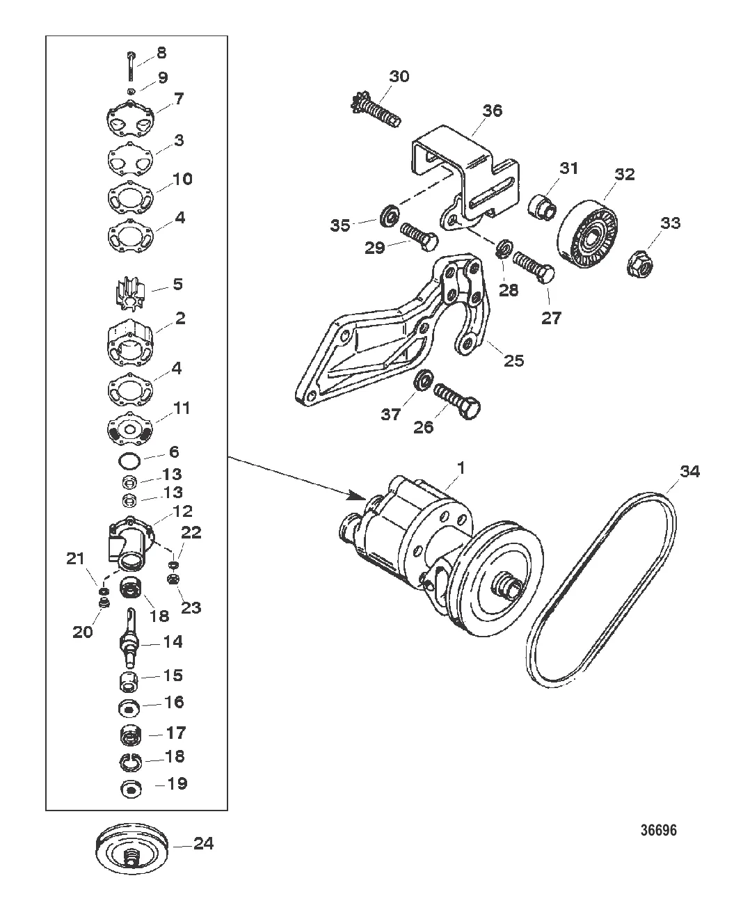 НАСОС ДЛЯ ЗАБОРТНОЙ ВОДЫ В СБОРЕ (СЕРИЙНЫЙ НОМЕР ОТ 0K000001 ДО 0L000737)