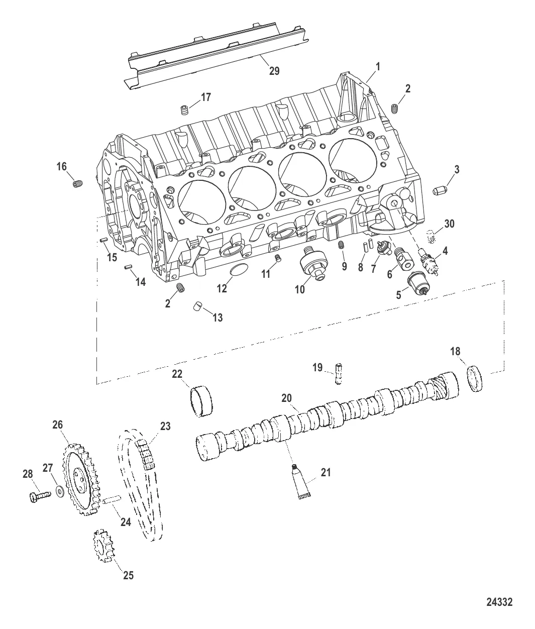 Блок цилиндров и распределительный вал