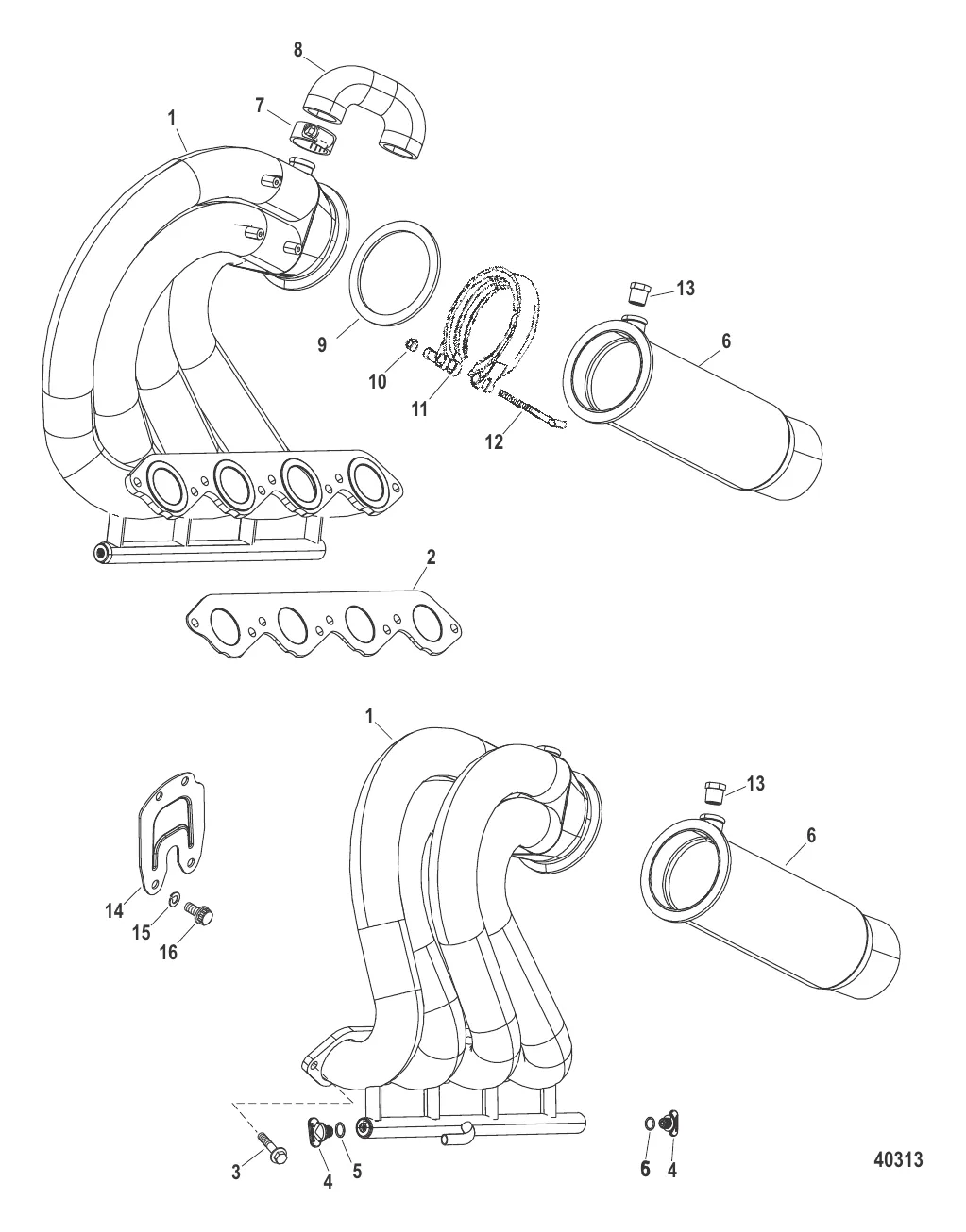 Компоненты выхлопной системы Конструкция I (0M971641 и ниже)