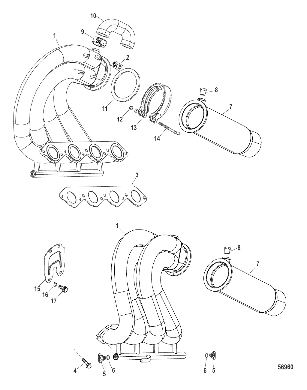 Компоненты выхлопной системы Конструкция II (0M971642 и выше)