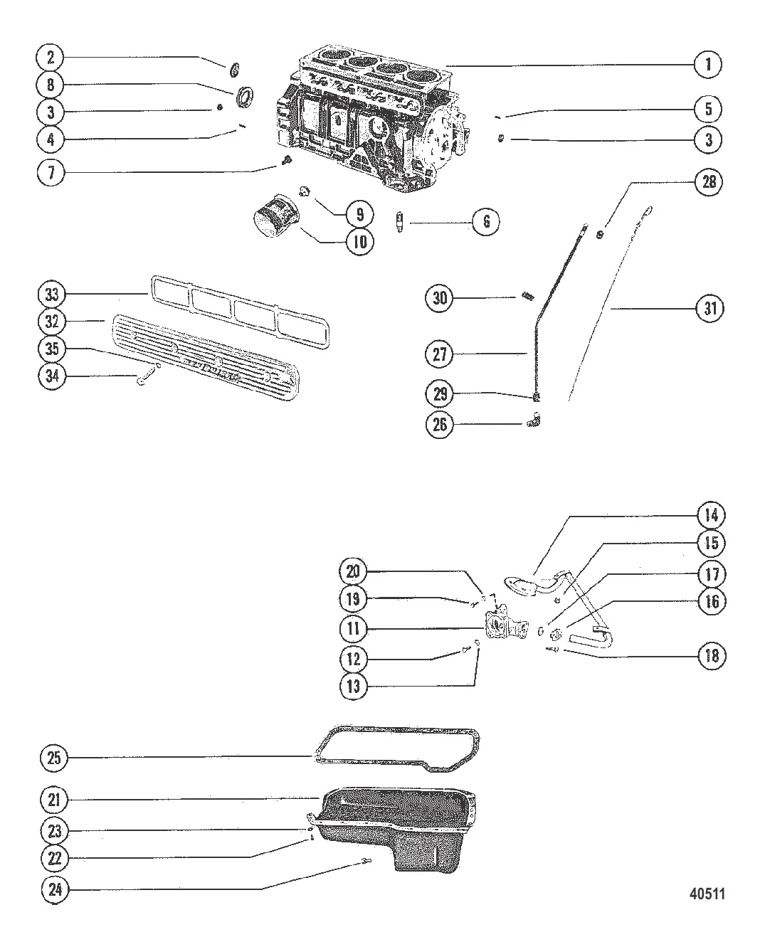 Блок цилиндров, масляный насос и маслосборник