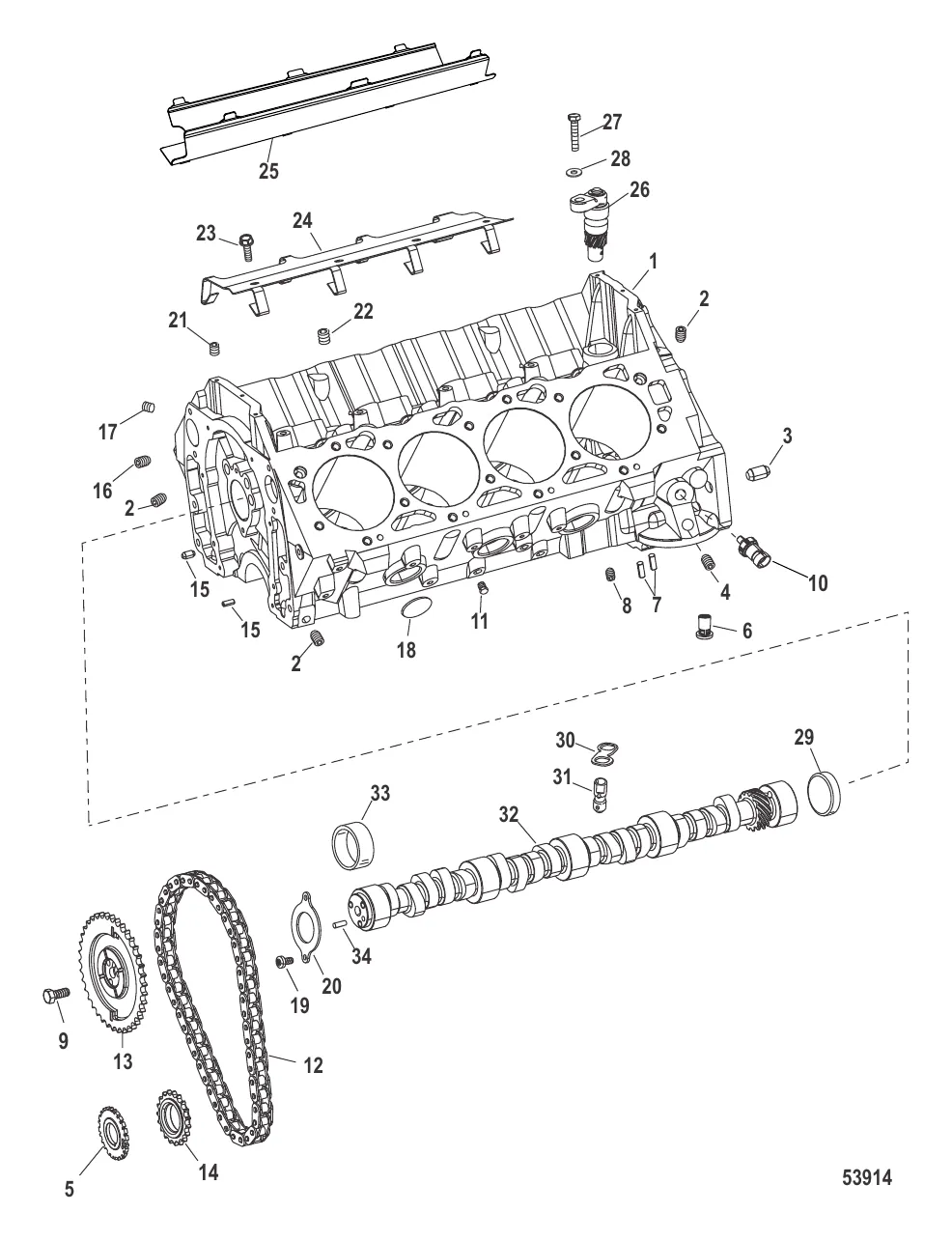 Блок цилиндров и распределительный вал