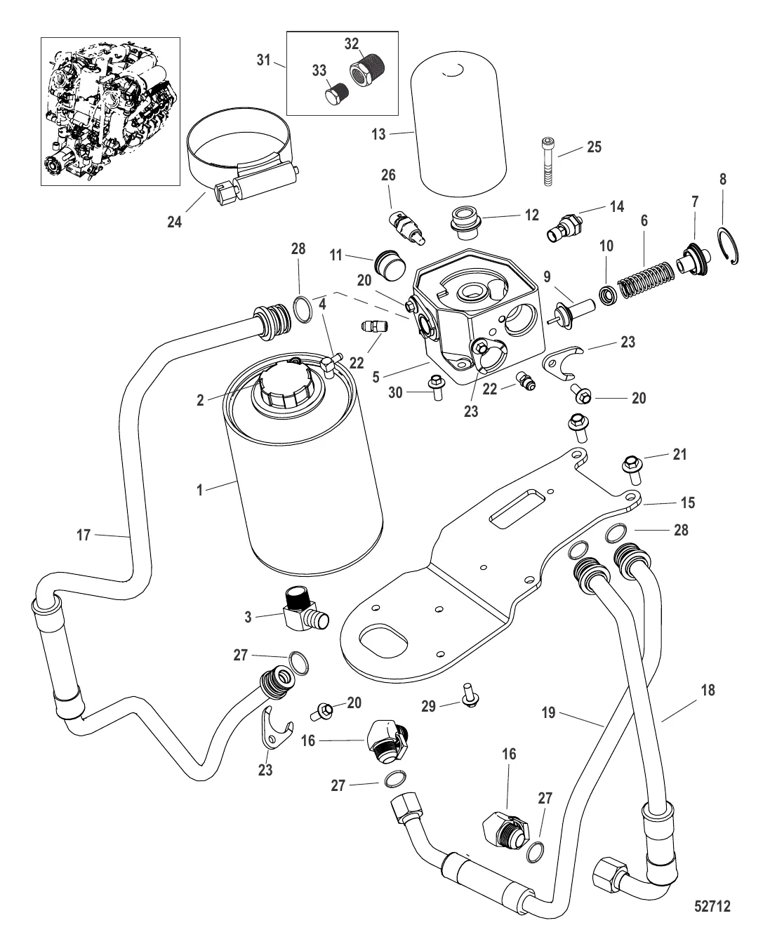 Масляный фильтр и резервуар для охлаждающей жидкости (0M971884 и ниже)
