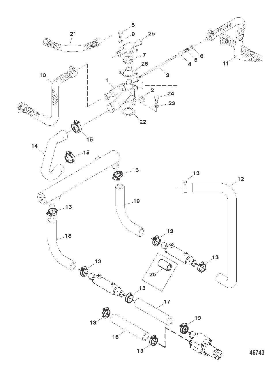 КОРПУС ТЕРМОСТАТА И ВОДЯНЫЕ ШЛАНГИ