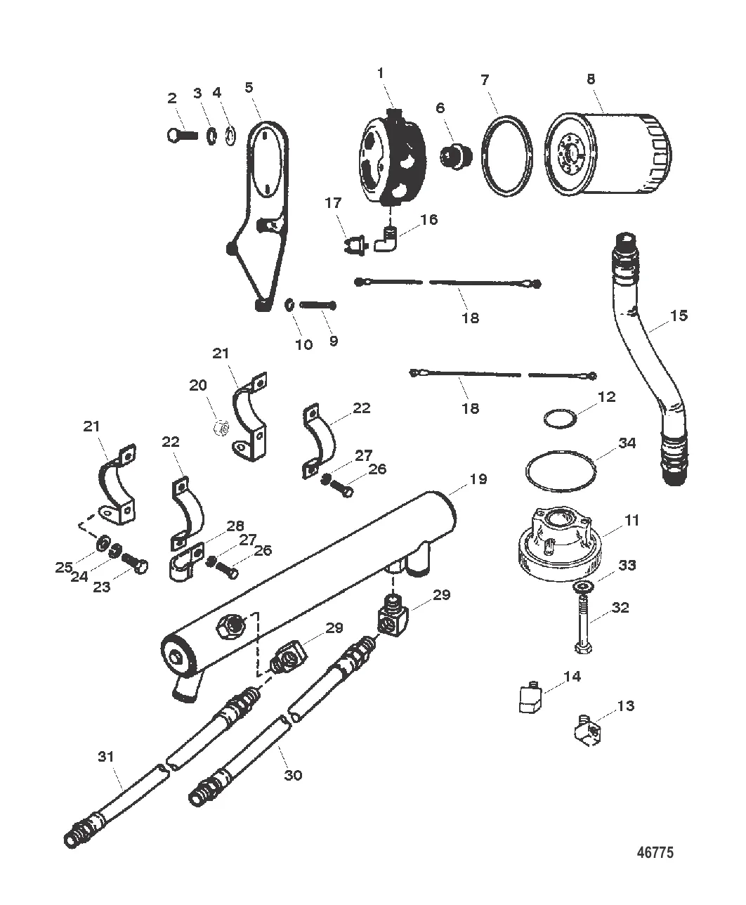 ОХЛАДИТЕЛЬ МАСЛА ФИЛЬТР И ПЕРЕХОДНИК (С/Н 0F348742 И НИЖЕ)