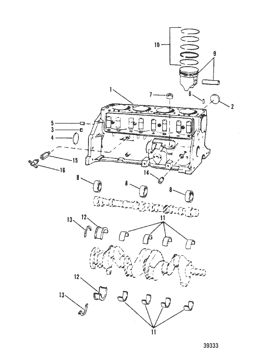 БЛОК ЦИЛИНДРОВ, ПОРШЕНЬ И ПОДШИПНИКИ (140-3.0L/181 CID)