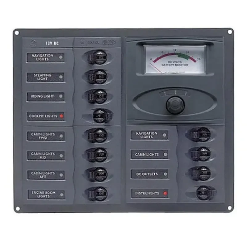 Панель переключателей 12шт с предохранителями постоянного тока и амперметром