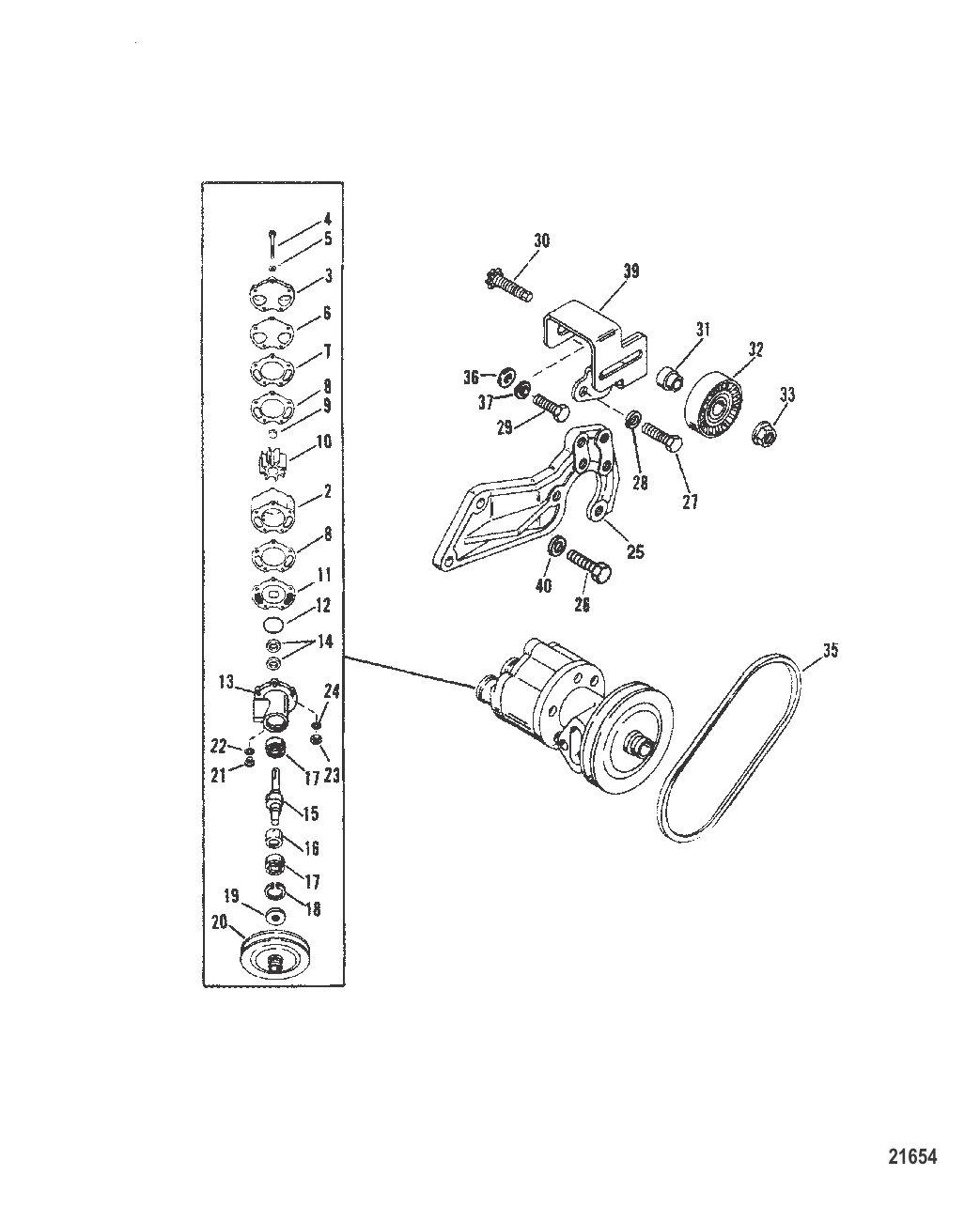 Seawater Pump Assembly (Serial # 0D725500 Thru 0D937011)