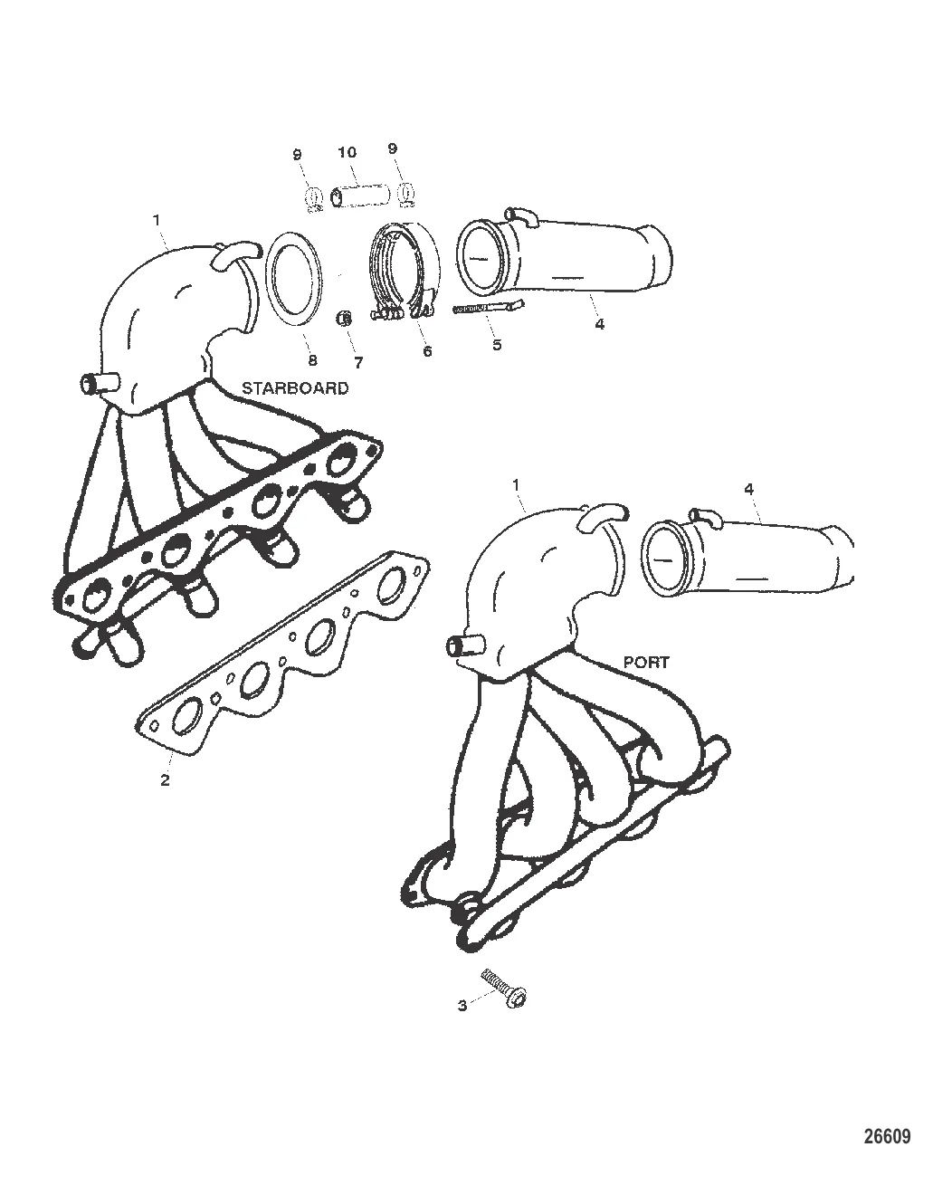Выпускной коллектор/выводящая труба глушителя (Сер. номера от 0K000012 до 0L415623)
