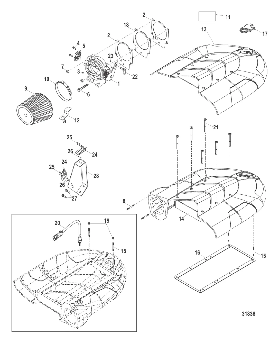 Корпус дроссельной заслонки и воздушная камера