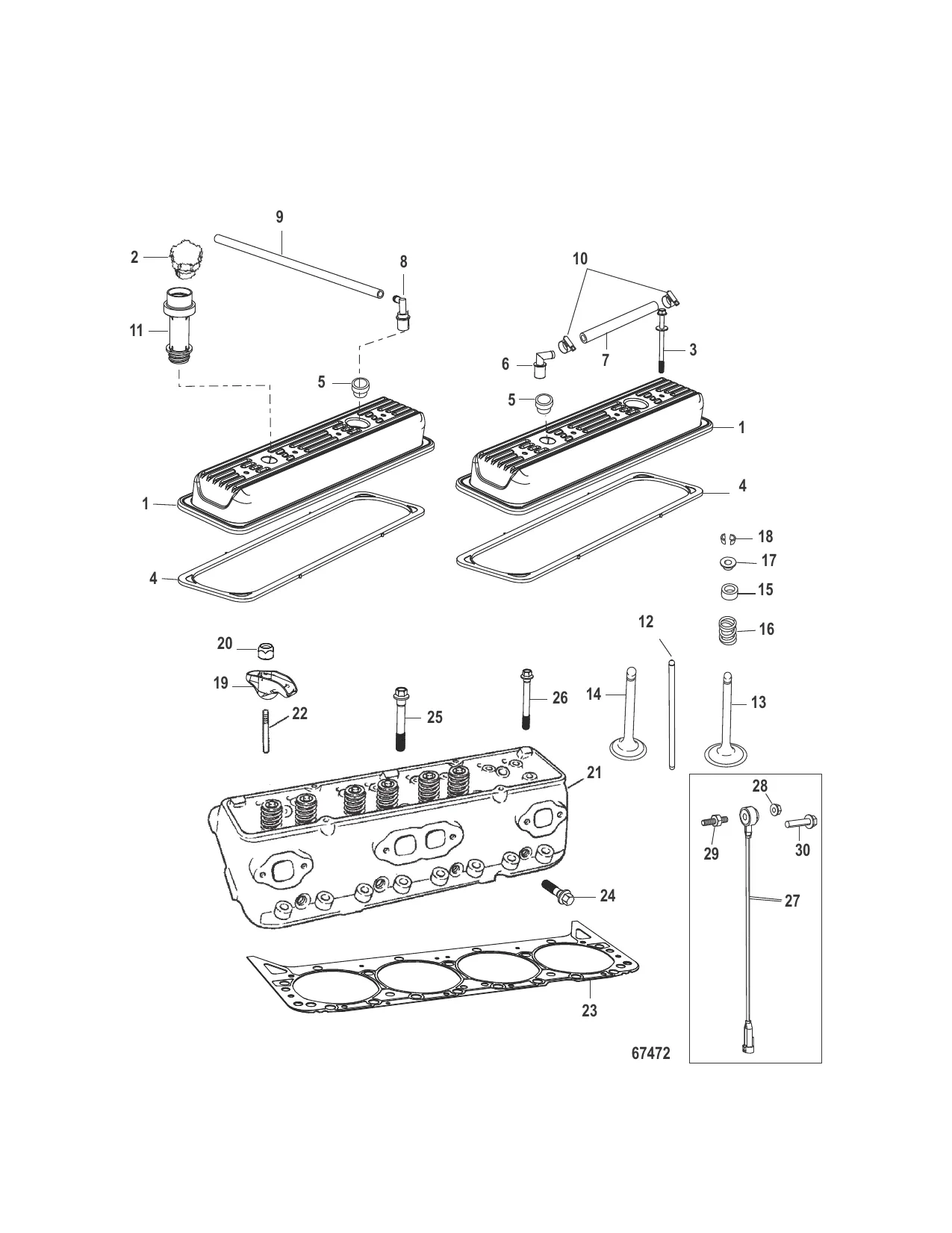 Головка цилиндра и крышка коромысла