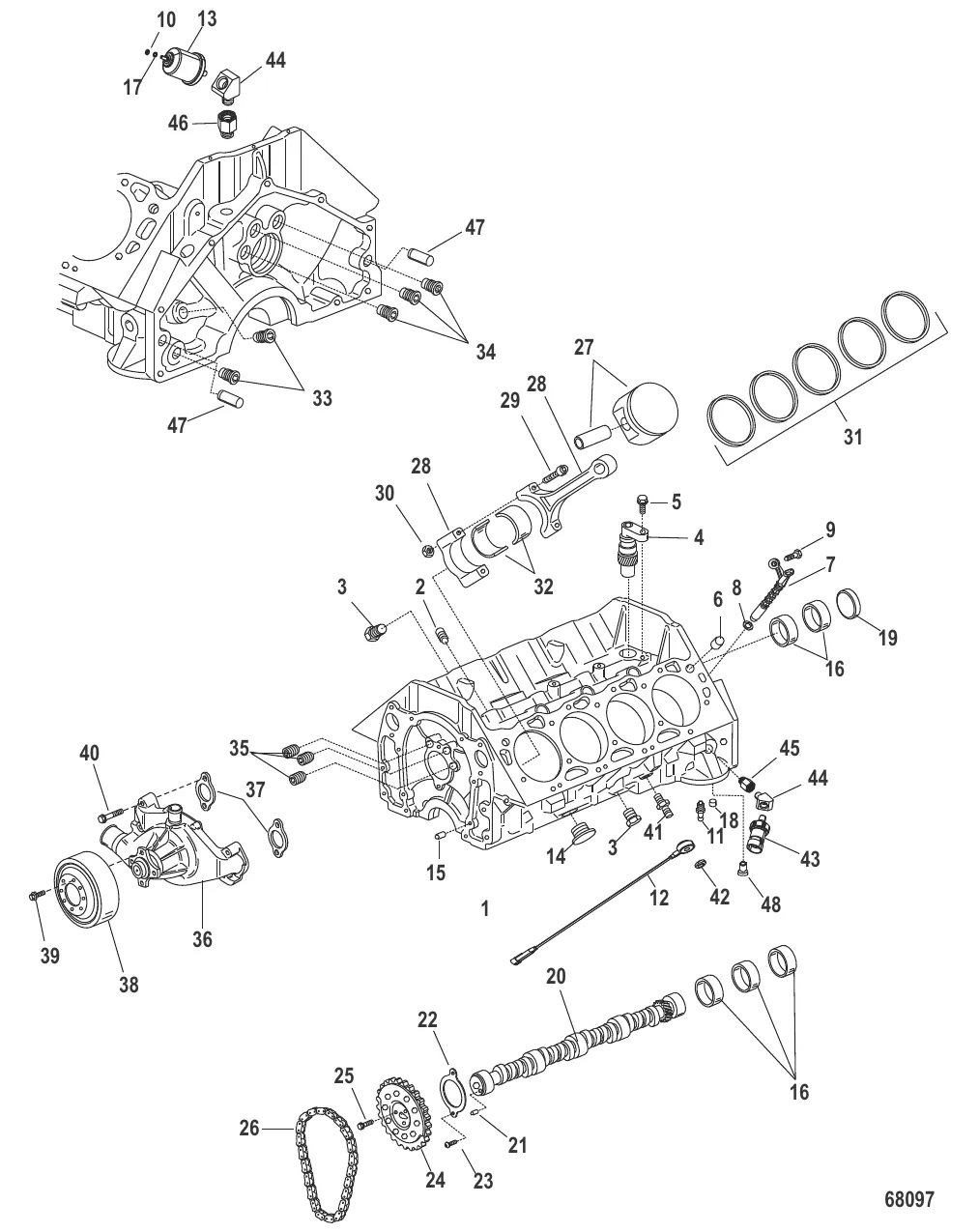 Block Camshaft and Pistons