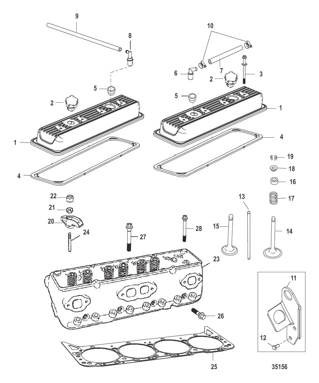 Головка цилиндра и крышка коромысла