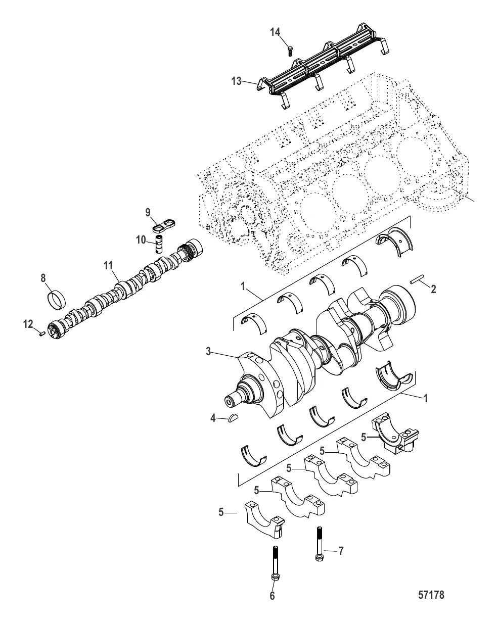Блок цилиндра (Распределительный вал и коленчатый вал)